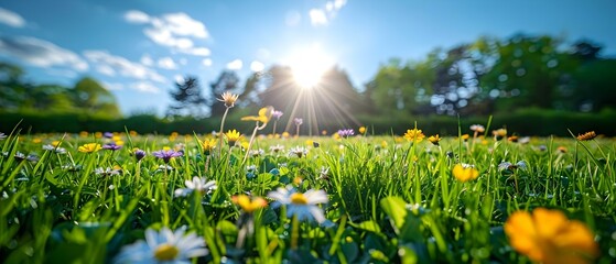 Sunny Meadow Bliss: Embracing Clean Energy. Concept Nature Photography, Solar Power, Sustainability, Clean Energy, Green Lifestyle