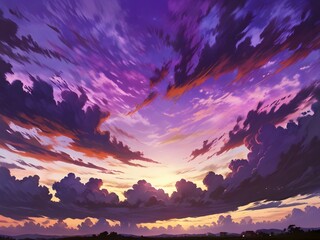 abstract purple sky, Sunset Sky Amidst Dramatic Cloudscape