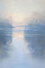 Gemälde einer Landschaft mit See und Bäumen in Blautönen, verträumte Stimmung, Nebel und diffuses Licht, sanfte Farben, kühle Anmutung	, nordisch, Norden, pastell
 - obrazy, fototapety, plakaty