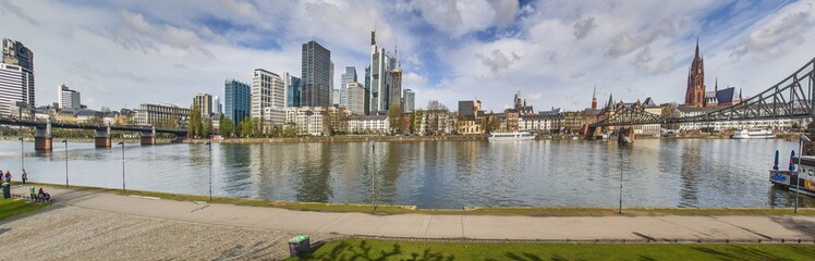 Panoramic picture of the Frankfurt skyline with the Main