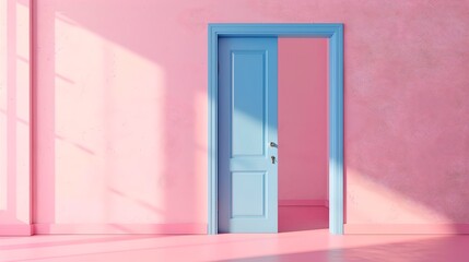 Minimalist pastel doorway in a pink wall, evoking curiosity and opportunity. Simple composition, modern and clean design. Perfect for creative projects. AI