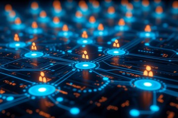 Blue glowing circuitry showcasing hightech digital connectivity and futuristic information flow