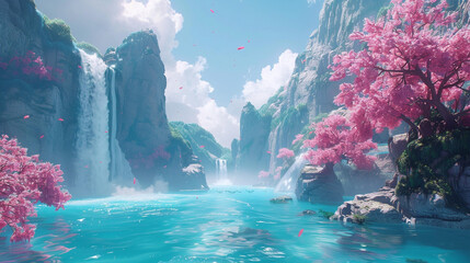 Against a tranquil turquoise canvas, animated adventures flow gracefully. - obrazy, fototapety, plakaty