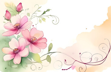 background with space for text. The flowers on the side are delicate.