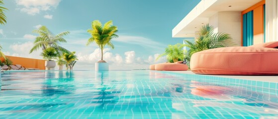 A swimming pool in the art style. A summer vacation concept in 3D.