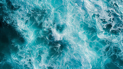 Visual art interpretation: an undisturbed turquoise ocean with subtle foam textures, ideal for a calming natural background. portrayed with creativity. - obrazy, fototapety, plakaty
