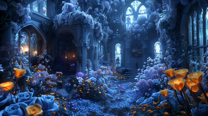 Amidst a royal blue stage, animated tales of wonder enchant.