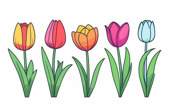 Colored tulips on a white background
