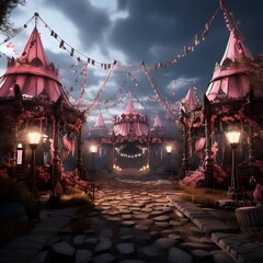 3d rendering of a fantasy fairytale castle in the night