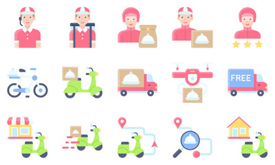 Food delivery essentials flat vector icons set 3 - 789425462