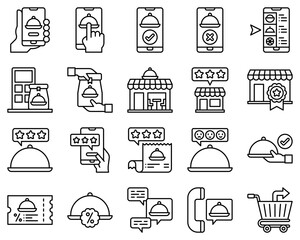 Food delivery essentials line vector icons set - 789425471