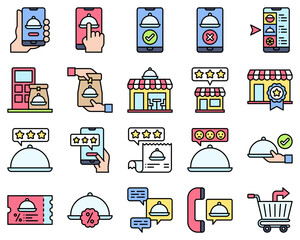 Food delivery essentials filled vector icons set