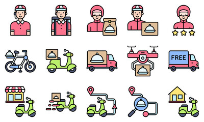 Food delivery essentials filled vector icons set 3