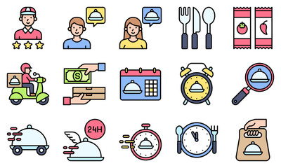 Food delivery essentials filled vector icons set 4