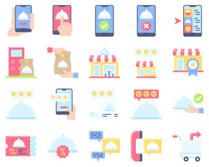 Food delivery essentials flat vector icons set