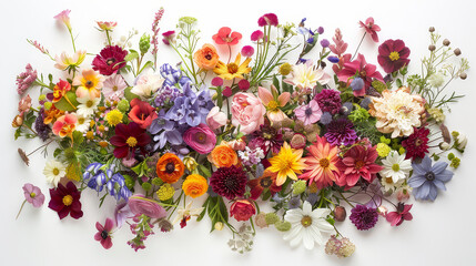 Set of decorative colorful floral flowers on white background in the style of  realistic photo. AI Generative. 