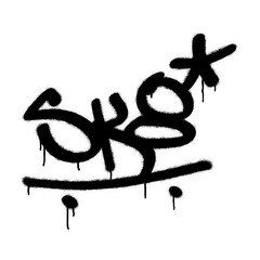 Spray graffiti tag SK8 (skate) over white.