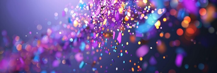 Festive glittering falling confetti. Elegant colorful particle flow. Gentle stream of luxury dust, magical snowfall, creative soft bokeh, awarding abstract background. 3d rendering, Banner Image - obrazy, fototapety, plakaty