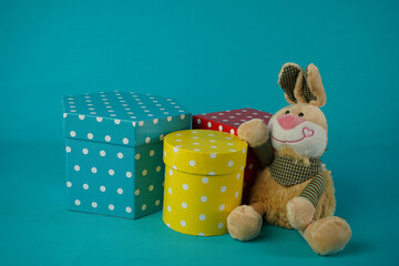 Rabbit and boxes with gifts.