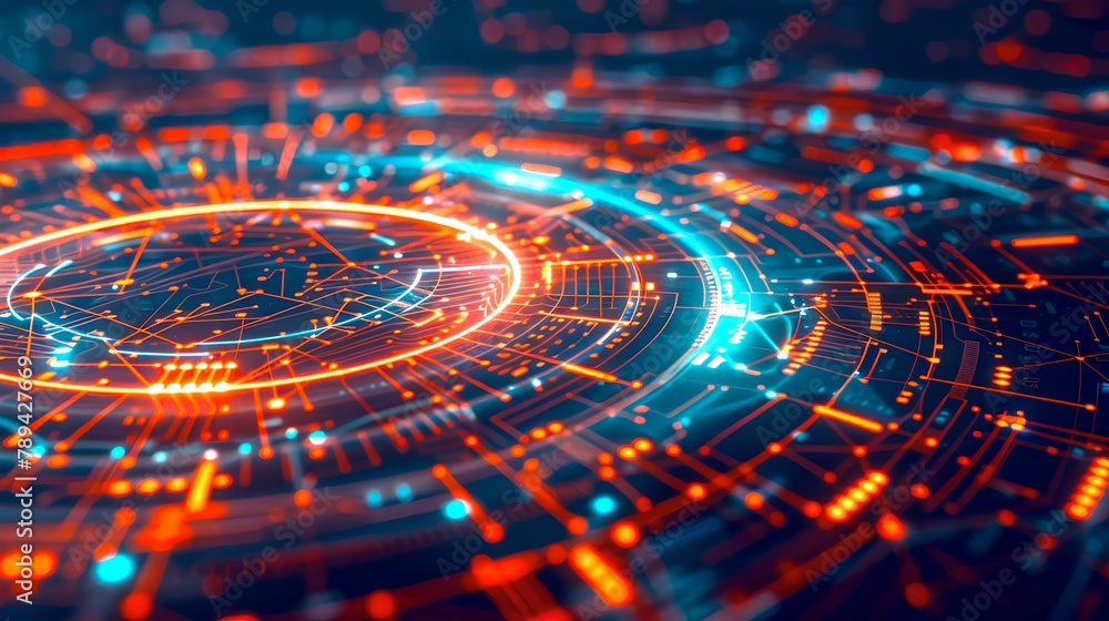 Aufkleber futuristic digital landscape with glowing circuits. cyber technology background. conceptual image of