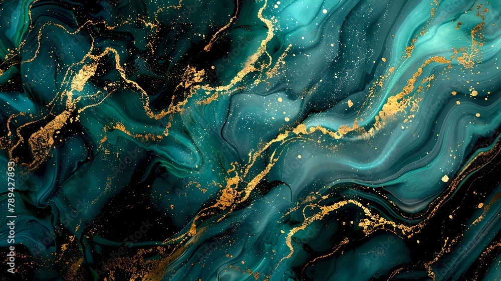 Poster abstract swirls of blue and gold in a luxurious pattern. ideal for backgrounds and textures in desig