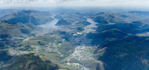 Lugano aerial from north, Switzerland