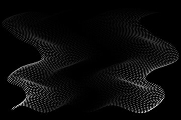 particles wave Flowing dots pattern gradient curve shape isolated on black background. Wave with lines created using blend tool.