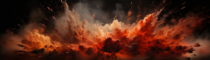 A dramatic explosion captured in the midst of motion indicated by a directional arrow   high-resolution