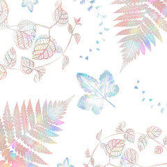Holographic fern leaves patterned background