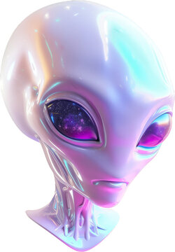 An intricately designed alien head depicted against a pristine white background, evoking a sense of otherworldly presence.