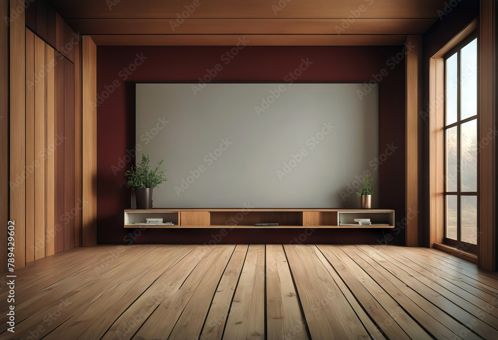 Aufkleber wooden tv 3d studio color background three-dimensional rendering interior room design architecture h