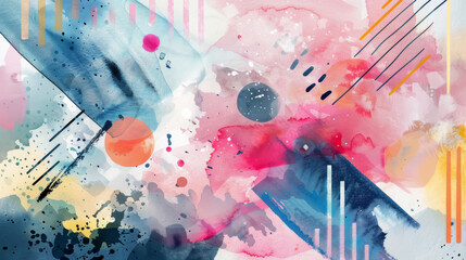 Abstract Watercolor Artwork with Geometric Shapes