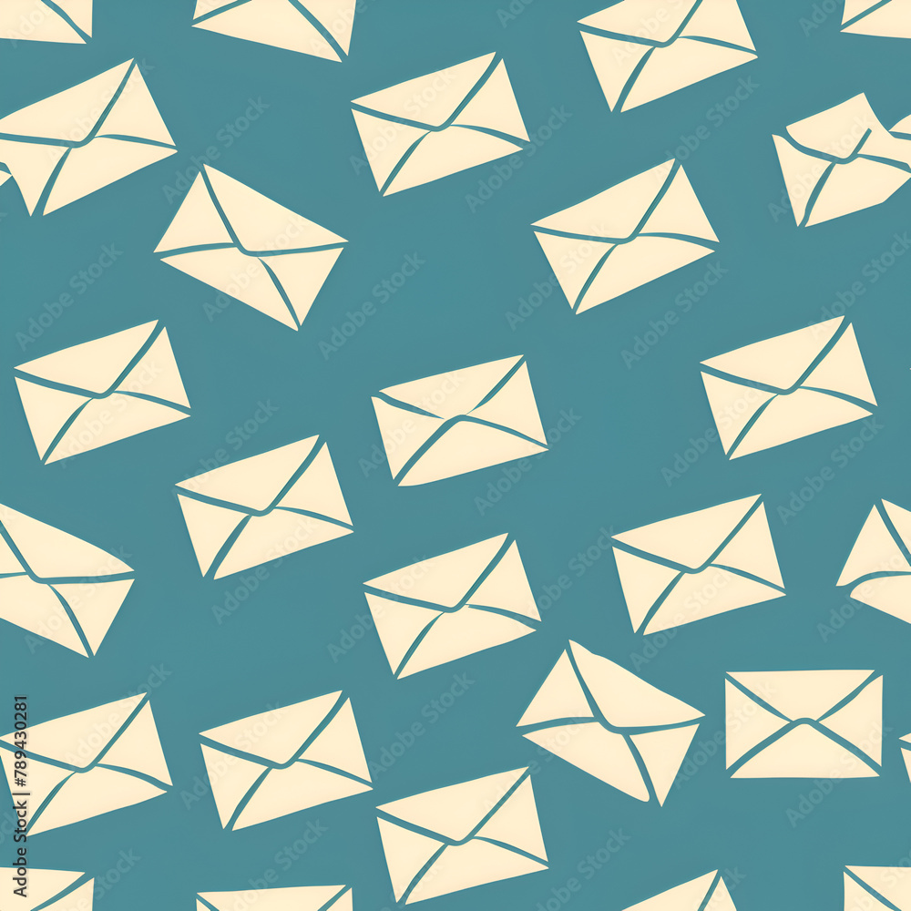 Poster a blue and white pattern of envelopes with a white background. the envelopes are all different sizes