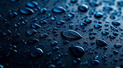 Blue waterdrops on a dark background - obrazy, fototapety, plakaty