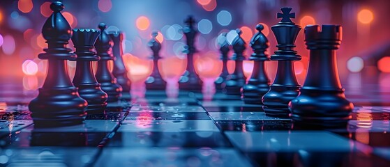 Midnight Chess Duel: A Strategic Encounter. Concept Strategy, Chess, Midnight, Duel, Challenge - obrazy, fototapety, plakaty