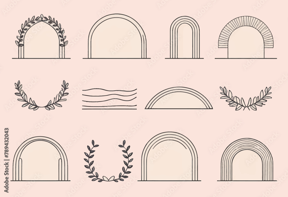 Poster oval shape boho frame element for badge and logo design in minimalist doodle