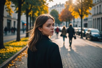 Blurred silhouettes in front of young lady