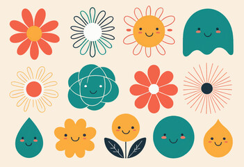 Organic Doodle Modern Shape of Geometric Abstract Flower and Blob Face, Minimalist Doodle