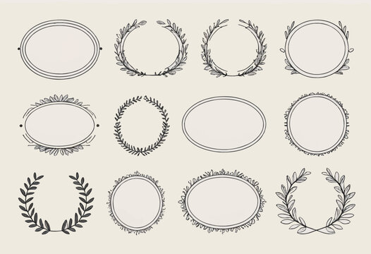 Vector Illustration of Minimal Line Style Arch and Oval Shape Boho Frame