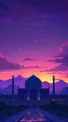 Gartenposter A beautiful landscape of a mosque with sunset sky. © wasan