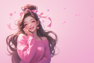 Obraz na płótnie Canvas 핑크 리본 소녀