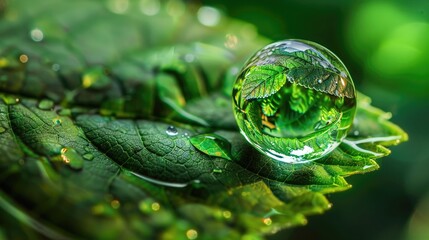 Jungle Reflections Entire Ecosystem Mirrored in a Leaf Droplet - obrazy, fototapety, plakaty