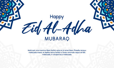 happy eid adha mubarak banner design with arabesque pattern