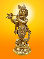 Krishna god Vishnu avatar brass statue isolated on background.
