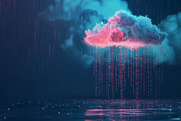 A cloud with digital data points raining down, illustrating cloud computing
