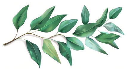The leaves and branches of the Eucalyptus tree are aromatic. This plant is an evergreen plant, a condiment or spice for cooking or medicine. The foliage is green and natural. It is a realistic 3D