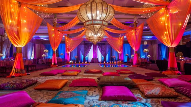 Elegant Evening Banquet Hall With Vibrant Decor