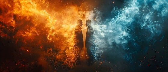Blaze & Frost: A Symphony of Contrasts. Concept Fantasy Photography, Fire & Ice Theme, Creative Lighting, Contrasting Elements - obrazy, fototapety, plakaty