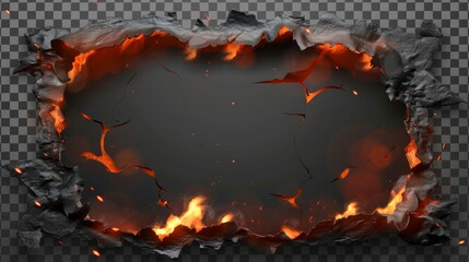 Isolated burnt frames isolated on transparent background with charred uneven edges. Burned frames isolated on transparent background.