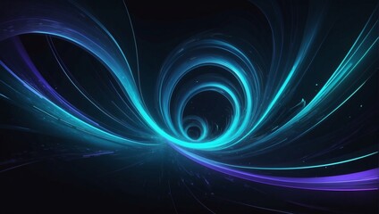 Abstract teal and indigo dynamic background. Futuristic vivid neon swirl lines. Light effect.